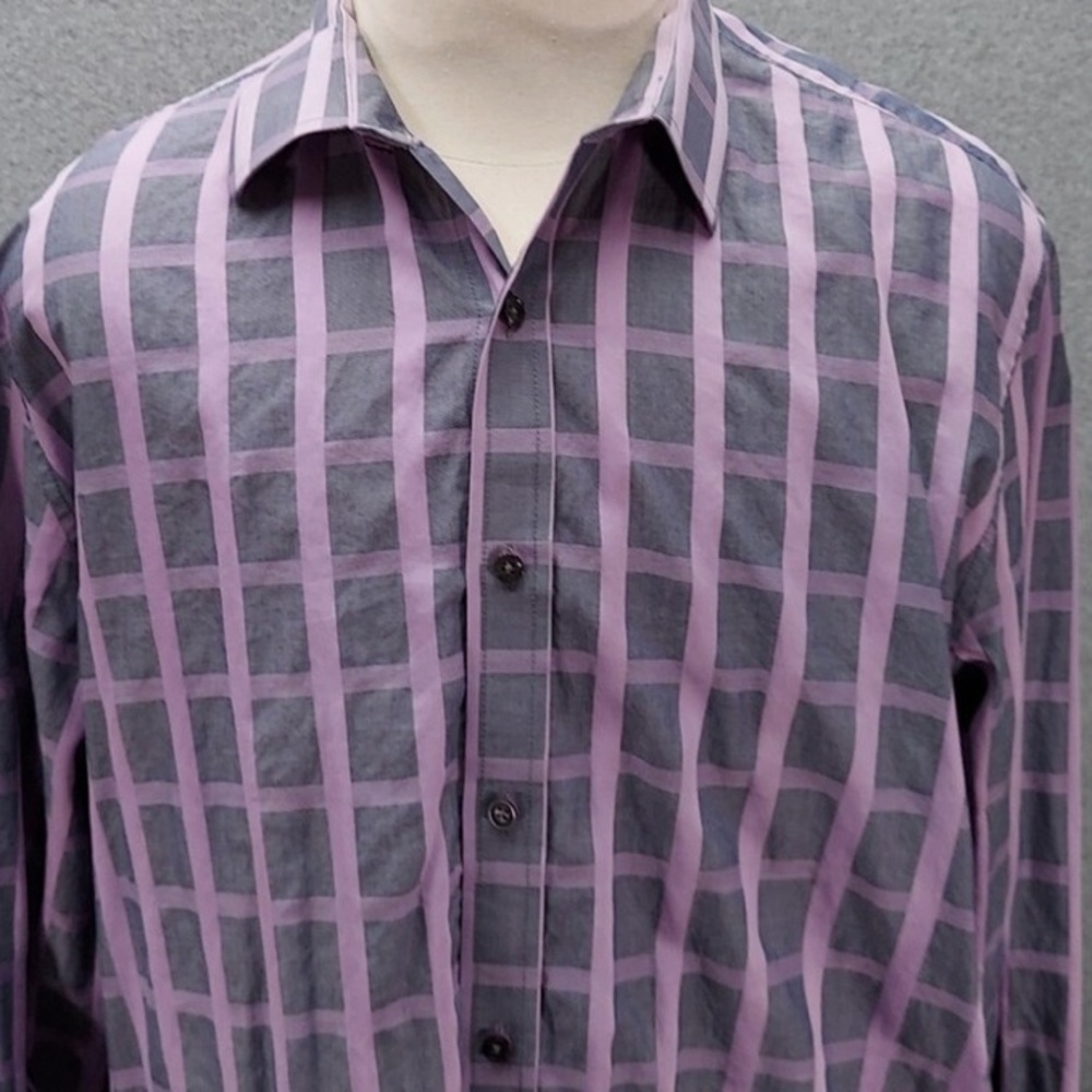 Tasso Elba Men's Purple and Gray Shirt (S 14-14/5)
